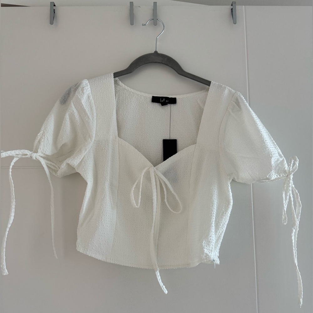 Lulu's White Puff Sleeve Bow Blouse